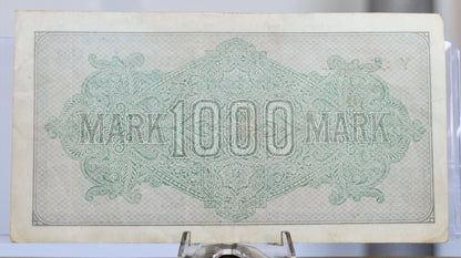 1922 Germany 1000 Mark Star Banknote - Reichsbanknote - Rarer Star Note - Wavy Lines Watermark - 1922 Star One Thousand Mark Note - P#76g*