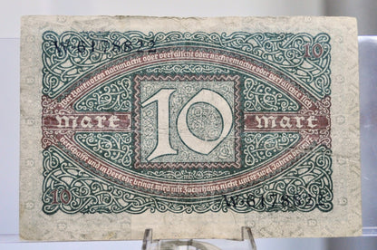 1920 Germany 10 Mark Banknote - Reichsbanknote - K Underprint - WWI Era German Note - 1920 German Zehn Ten Mark Note - P#67a