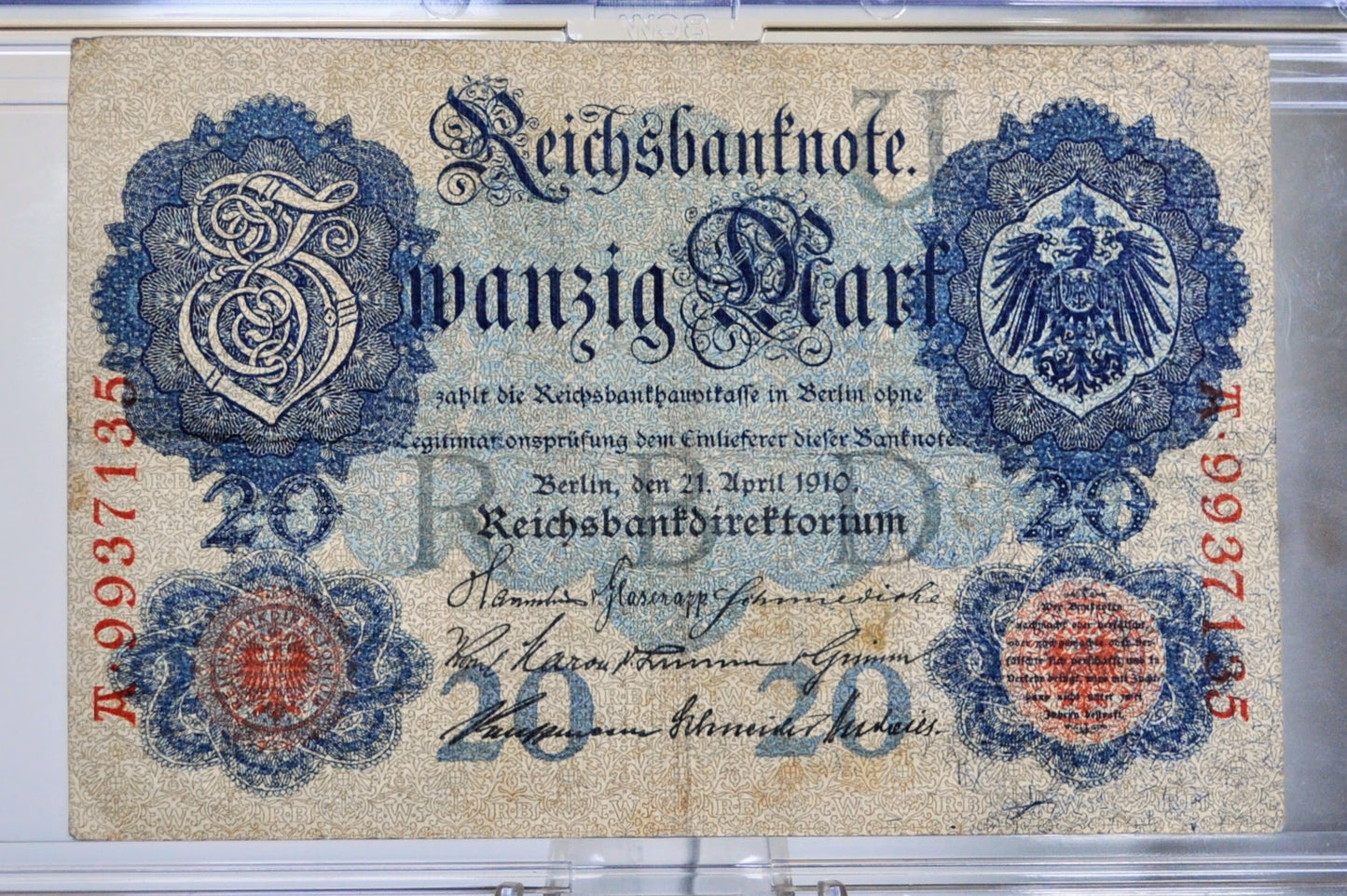 1910 Germany 20 Mark Banknote - Reichsbanknote - 7-Digit Serial Number - 1910 Twenty Marks German Empire Note - P#40b