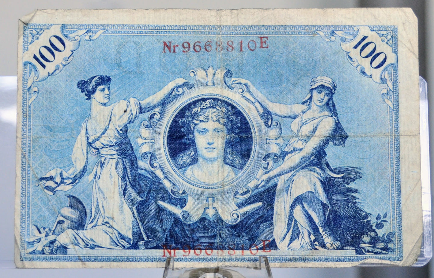 1908 German 100 Mark Banknote - Reichsbanknote - Red Seal Issue - 29mm Serial Number Type - 1908 Germany One Hundred Mark Note - P#33a