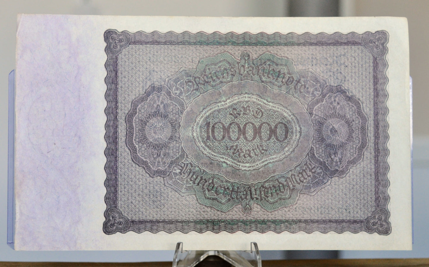 1923 Germany 100,000 Mark Banknote - Reichsbanknote - Inflation Note - 8-Digit Serial - 1923 One Hundred Thousand Marks Note - P#83a.2