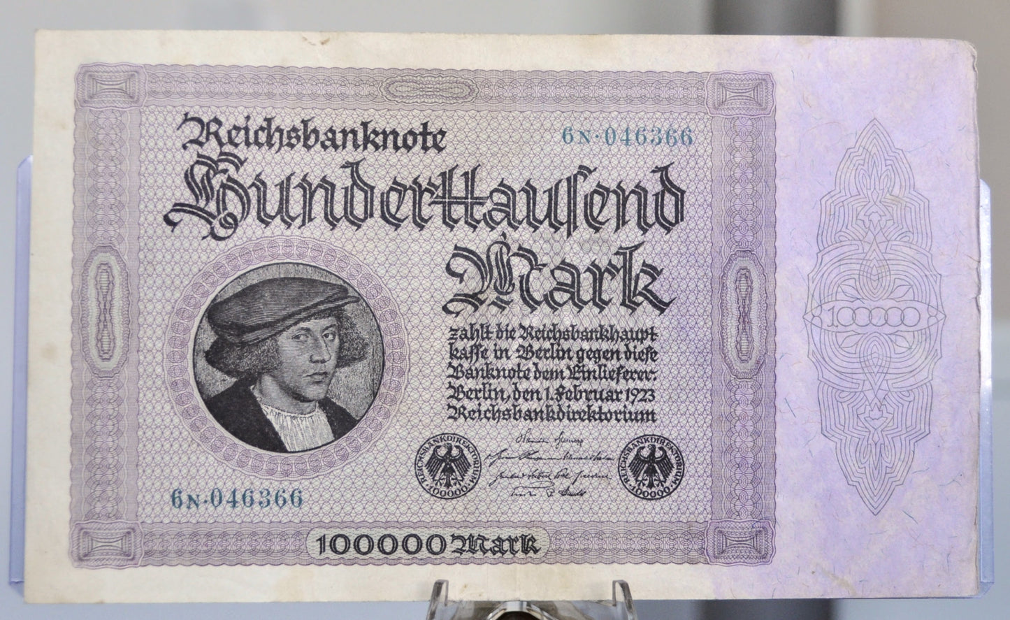 1923 Germany 100,000 Mark Banknote - Reichsbanknote - Inflation Note - 6-Digit Serial - 1923 One Hundred Thousand Marks Note - P#83a.1