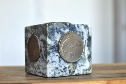 Unique J.C. Walsh & Sons Marble Cube Decorative Coin Paperweight - Made in Rathfarnham, Dublin, Ireland - J.C Walsh & Sons Decorative Paperweight - Connemara Marble Paperweight