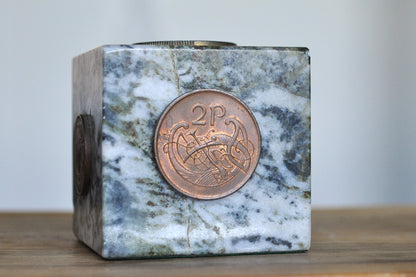 Unique J.C. Walsh & Sons Marble Cube Decorative Coin Paperweight - Made in Rathfarnham, Dublin, Ireland - J.C Walsh & Sons Decorative Paperweight - Connemara Marble Paperweight