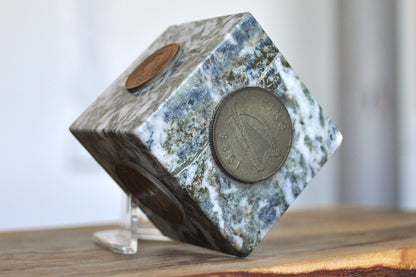 Unique J.C. Walsh & Sons Marble Cube Decorative Coin Paperweight - Made in Rathfarnham, Dublin, Ireland - J.C Walsh & Sons Decorative Paperweight - Connemara Marble Paperweight