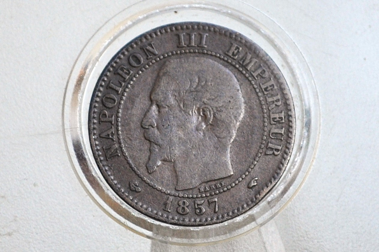 1857-A 2 Centimes France - F/VF Grade/Condition - Deux Centimes 1857A France, Napoleon III - Better Date, Lower Mintage