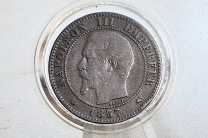 1857-A 2 Centimes France - F/VF Grade/Condition - Deux Centimes 1857A France, Napoleon III - Better Date, Lower Mintage