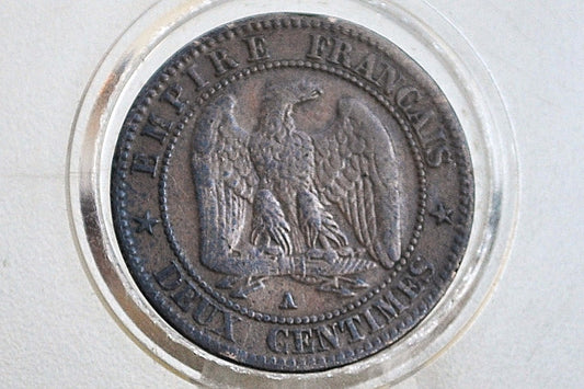 1857-A 2 Centimes France - F/VF Grade/Condition - Deux Centimes 1857A France, Napoleon III - Better Date, Lower Mintage