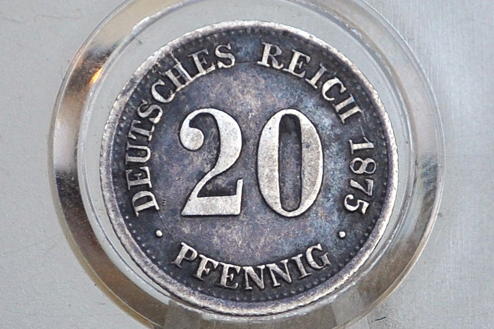 Silver 1875 German 20 Pfennig - F Mint Mark - XF Condition - German Empire 1875, Silver Pfennig 1875F, Great Coin and Condition -