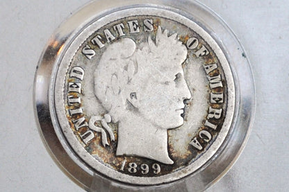 1899-S Barber Silver Dime - VG, Better Date - 1899S Barber Dime S Mint 1899 - Silver Dimes