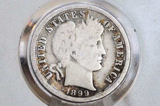 1899-S Barber Silver Dime - VG, Better Date - 1899S Barber Dime S Mint 1899 - Silver Dimes