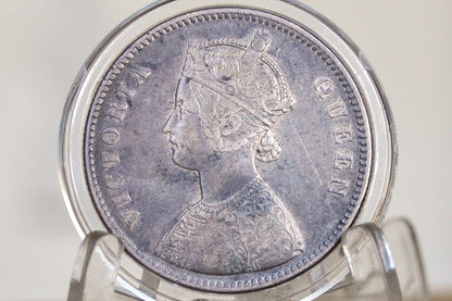 1862 East India Company 1 Rupee - AU Condition, Luster - Type II Reverse - Queen Victoria - East India Company Silver One Rupee 1862
