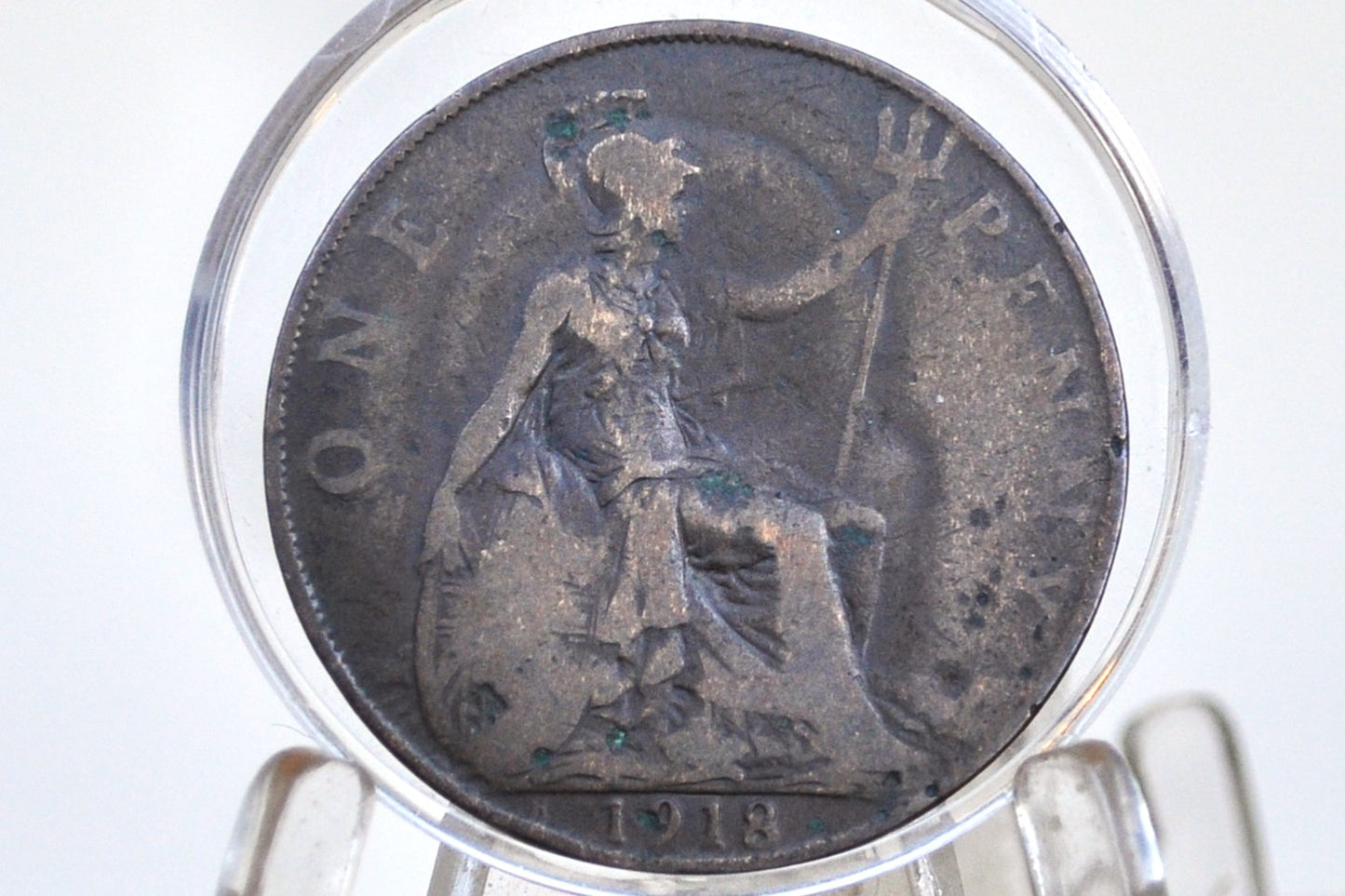 1918-H Great Britain One Penny - Rarer Type - 1918 H UK Penny 1918H England 1 Cent - King George, Bronze, Key Date!