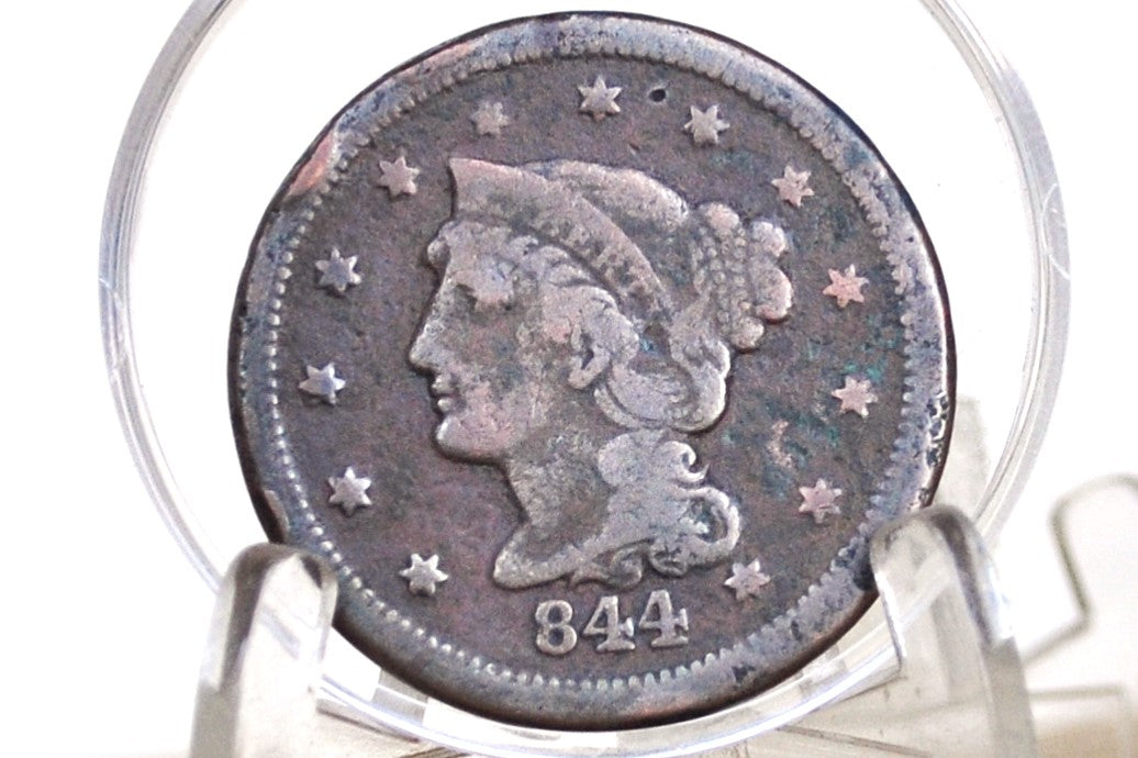 1844 Braided Hair Large Cent - Mysteriously Missing "1" - 1844 US 1 Cent United States 1844 Large Cent - Braided Hair 1839 to 1857