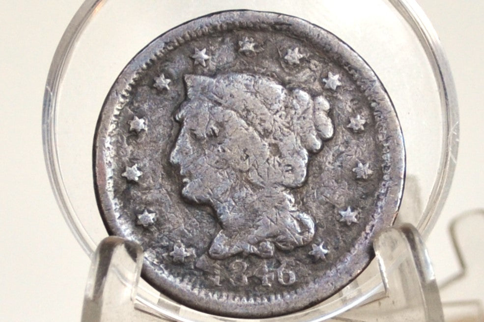 1846 Braided Hair Large Cent - AG/G Details, Better Date - 1846 Coronet Cent - 1846 US Large Cent - Braided Hair 1839 to 1857