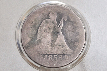 1853 Seated Liberty Quarter, AG, 1853 Silver Quarter 1853 Liberty Seated Quarter; Historic Coin Type, Great Collection Addition (Copy)