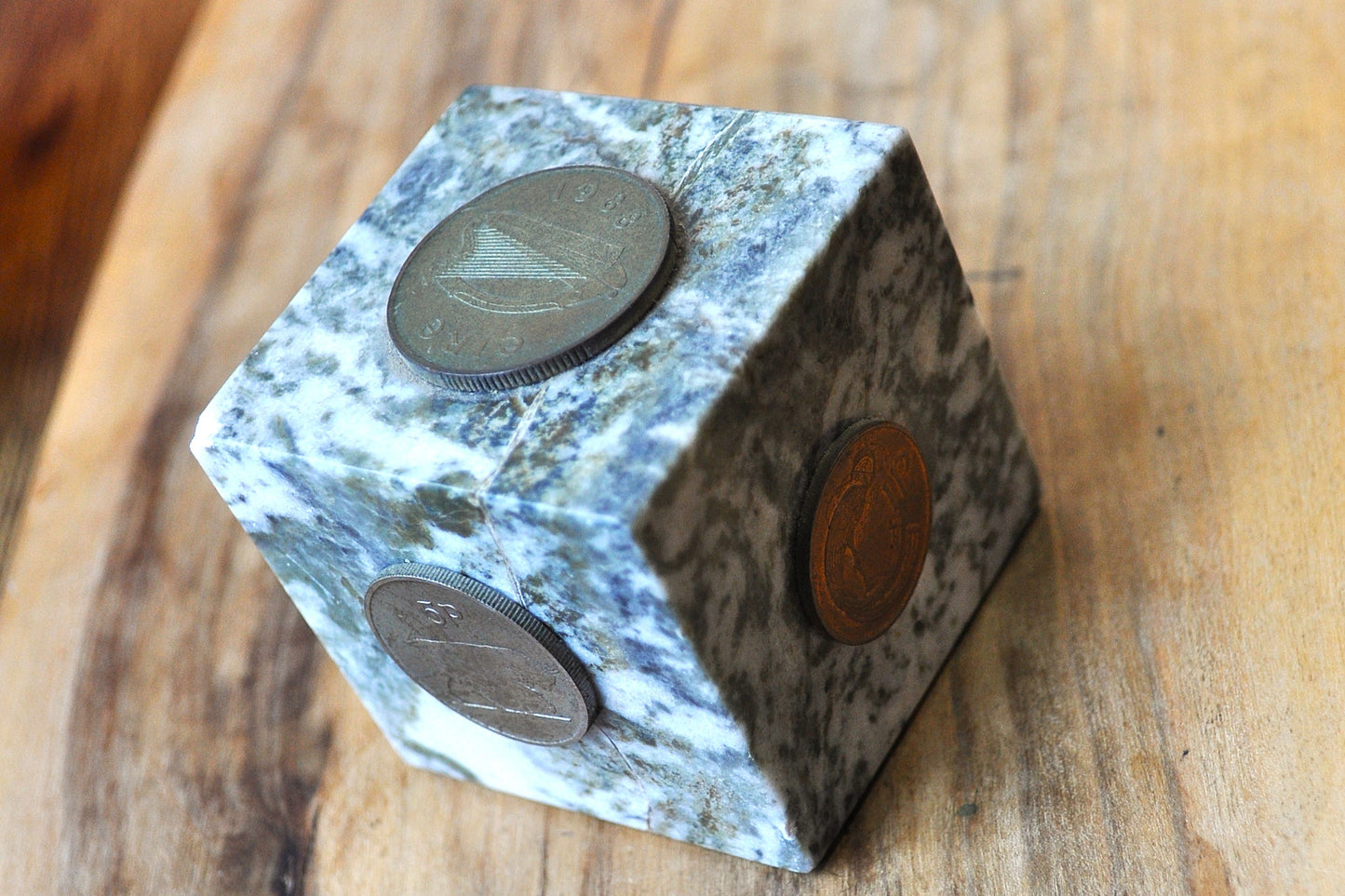 Unique J.C. Walsh & Sons Marble Cube Decorative Coin Paperweight - Made in Rathfarnham, Dublin, Ireland - J.C Walsh & Sons Decorative Paperweight - Connemara Marble Paperweight