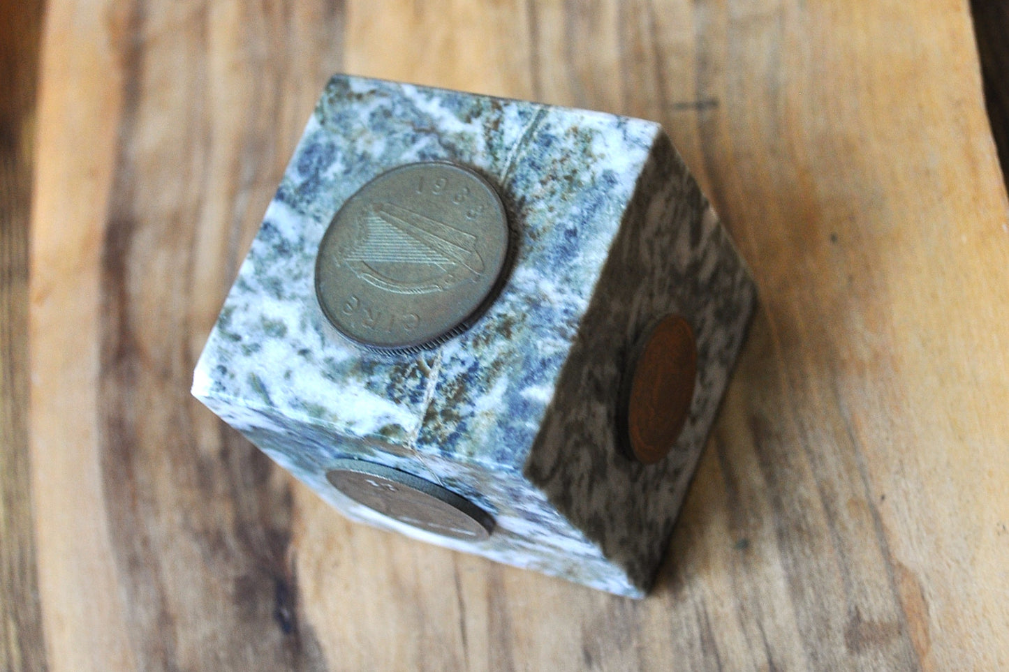 Unique J.C. Walsh & Sons Marble Cube Decorative Coin Paperweight - Made in Rathfarnham, Dublin, Ireland - J.C Walsh & Sons Decorative Paperweight - Connemara Marble Paperweight