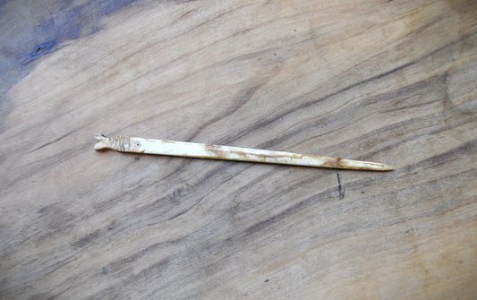 Vintage Handmade Animal Bone Hairpin with Fish Accent - Animal Bone Carved Bun Hairpin Vintage Handmade