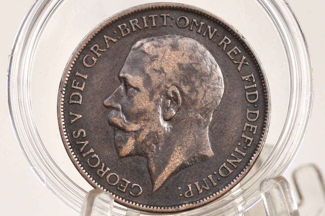 1912-H Great Britain One Penny - Rarer Type - 1912 H UK Penny 1912H England 1 Cent - King George, Bronze, Key Date!