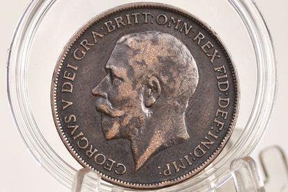 1912-H Great Britain One Penny - Rarer Type - 1912 H UK Penny 1912H England 1 Cent - King George, Bronze, Key Date!