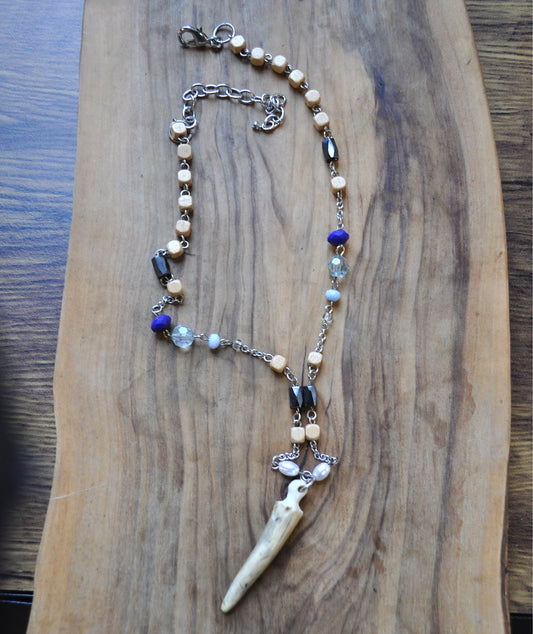 Deer Antler Brow Tine Bone Necklace - Animal Bone Deer Antler Necklace Handmade - Animal Bone Jewelry