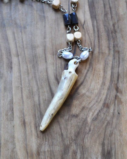 Deer Antler Brow Tine Bone Necklace - Animal Bone Deer Antler Necklace Handmade - Animal Bone Jewelry