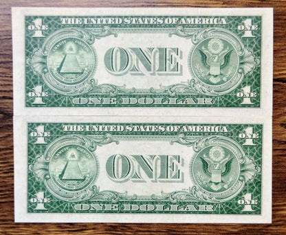 1935 E Silver Cert Consecutive Notes - Sequential Serial Number Pair - 1935E One Dollar Blue Seal Note - Fr#1614