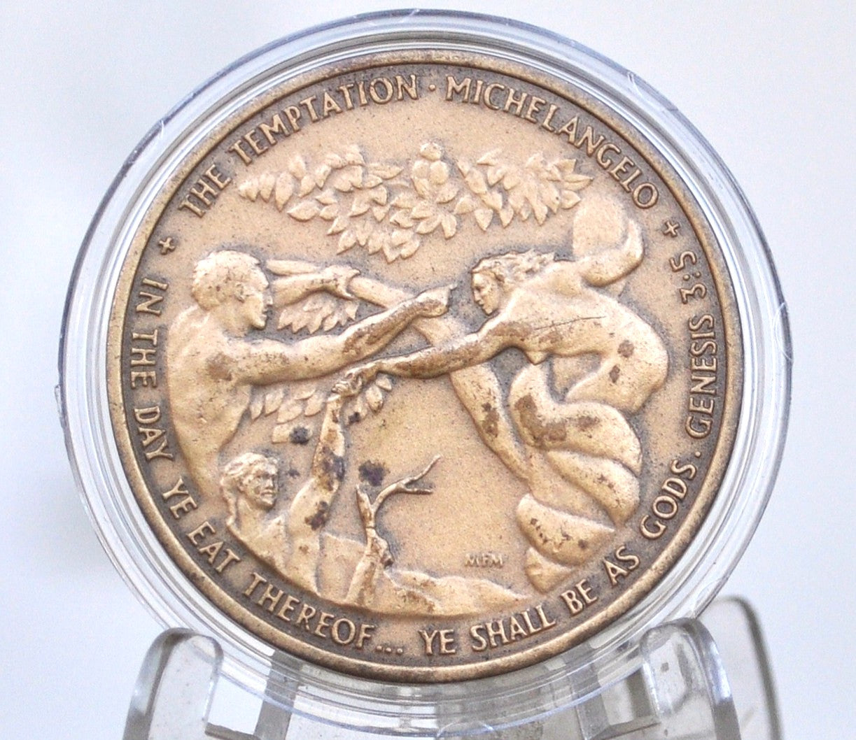 Medallic Art Co, Michelangelo, "The Temptation" / " The Creation Of Man" - Michelangelo Religious medallion biblical art token