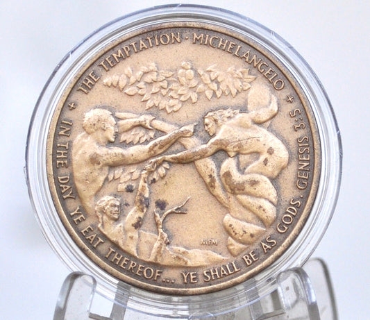 Medallic Art Co, Michelangelo, "The Temptation" / " The Creation Of Man" - Michelangelo Religious medallion biblical art token
