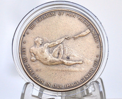 Medallic Art Co, Michelangelo, "The Temptation" / " The Creation Of Man" - Michelangelo Religious medallion biblical art token