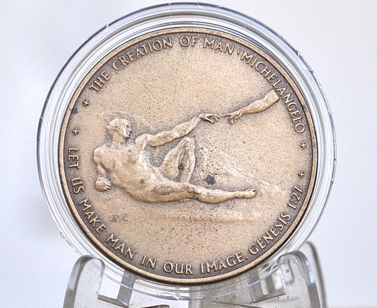 Medallic Art Co, Michelangelo, "The Temptation" / " The Creation Of Man" - Michelangelo Religious medallion biblical art token