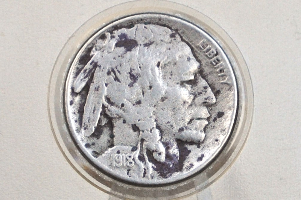 1918-S Buffalo Nickel - XF Details, Corrosion Spots - San Francisco Mint - Indian Head Nickel 1918S - Rare Date
