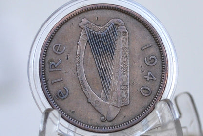 1940 Irish Penny - XF/AU Grade / Condition - Rare Date, Low Mintage - 1940 Penny Ireland