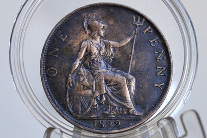 1899 Great Britain One Penny - Awesome Coin - AU Grade/Condition - UK Penny 1899 England 1 Cent, Amazing Detail