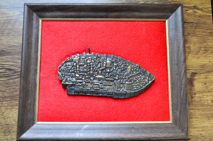 Antique 1968 Old City of Jerusalem Plaque - Pre-1948 Depiction - Ancient Jewish Quarter - Red Velvet Framed