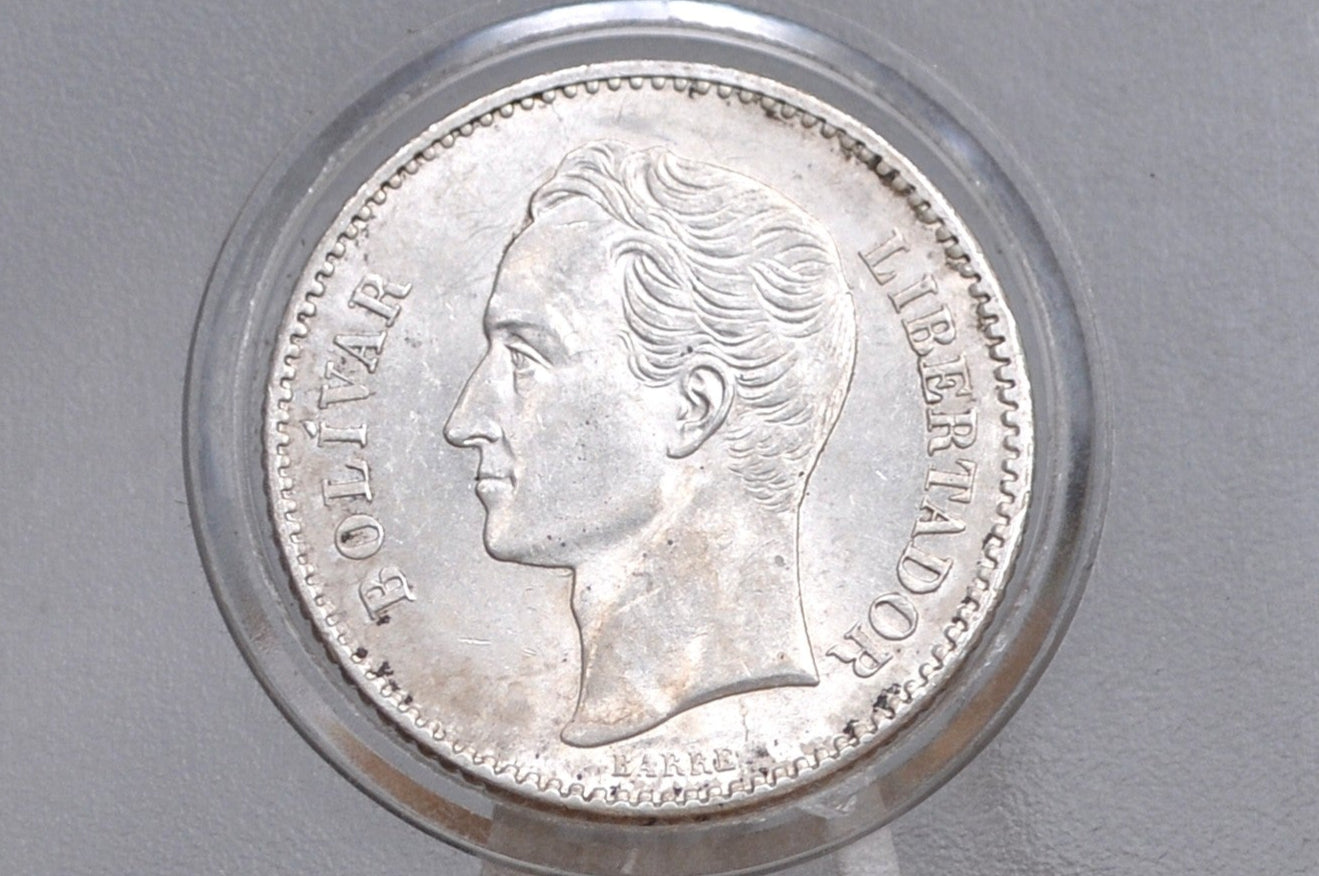 1903 Rare Silver Venezuela 5 Bolivares Coin - Choice AU Grade / Condition - Philadelphia Mint -