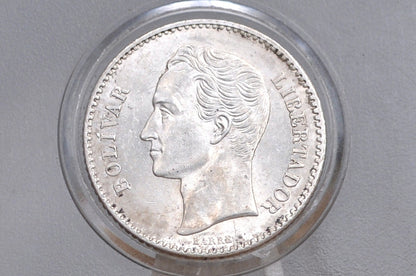1903 Rare Silver Venezuela 5 Bolivares Coin - Choice AU Grade / Condition - Philadelphia Mint -