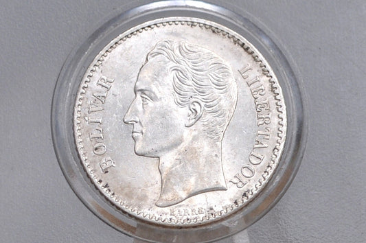 1903 Rare Silver Venezuela 5 Bolivares Coin - Choice AU Grade / Condition - Philadelphia Mint -