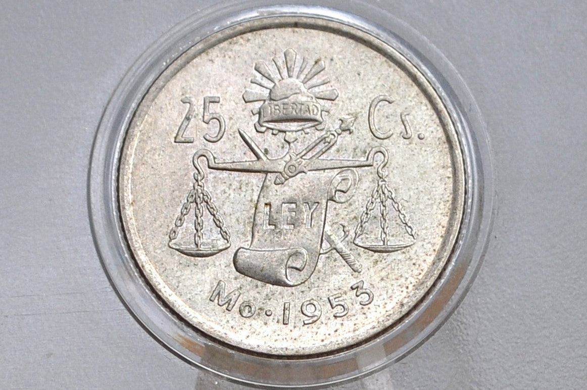 1953 Silver Mexican 25 Centavos - Great Condition - Mexico City Mint - Mexican Republic Coins -