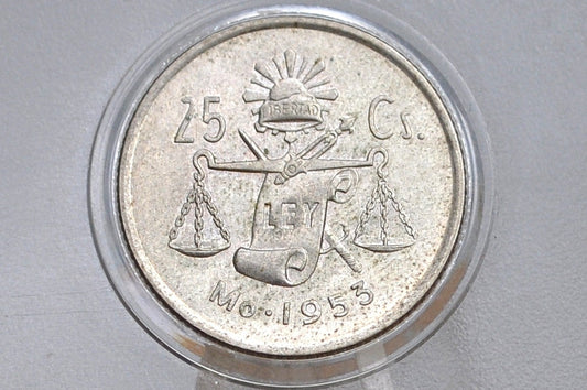 1953 Silver Mexican 25 Centavos - Great Condition - Mexico City Mint - Mexican Republic Coins -