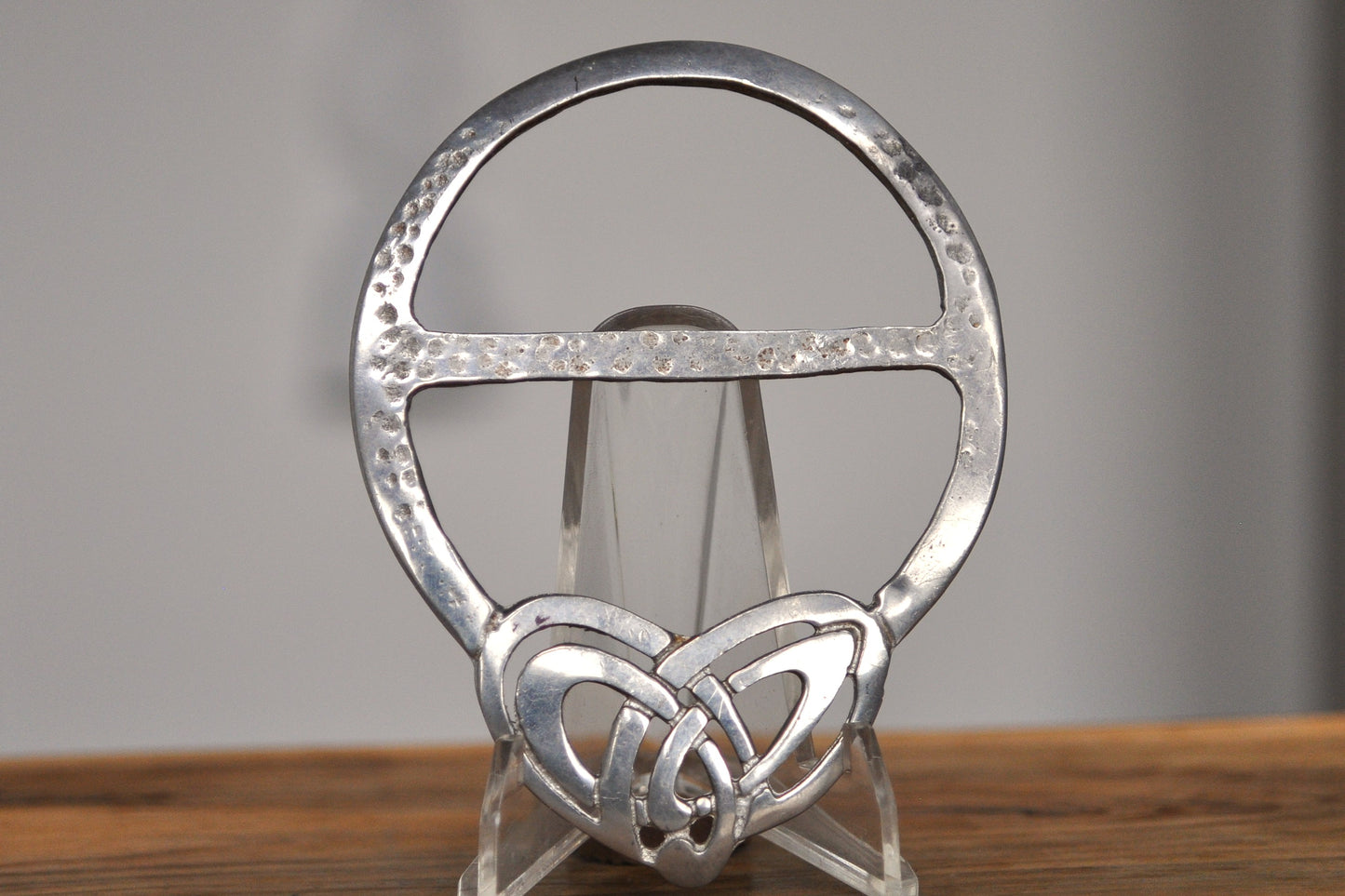 Vintage Celtic Double Heart Pewter Scarf Ring - Made in Scotland - Triquetra/Trinity Knot Scarf Ring