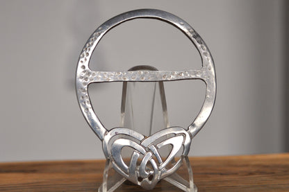 Vintage Celtic Double Heart Pewter Scarf Ring - Made in Scotland - Triquetra/Trinity Knot Scarf Ring