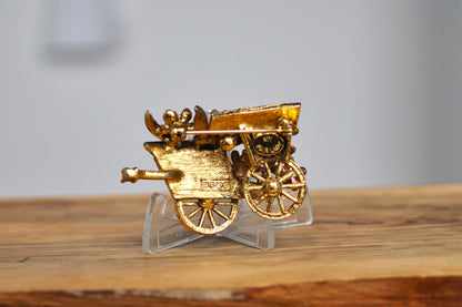 Vintage BSK My Fair Lady Gold Tone Crystal Rhinestone Cart Brooch - Enamel Gold Tone Flower Cart - BSK Flower Cart Brooch