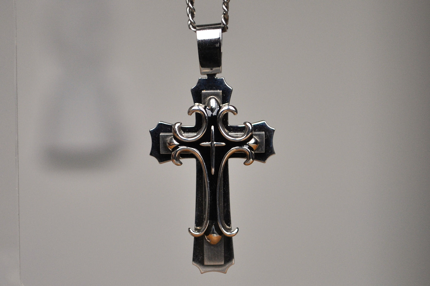 Chunky Crucible Stainless Steel Crucifix Biker Necklace - Crucible Crucifix Necklace - Heavy Biker Cross Necklace
