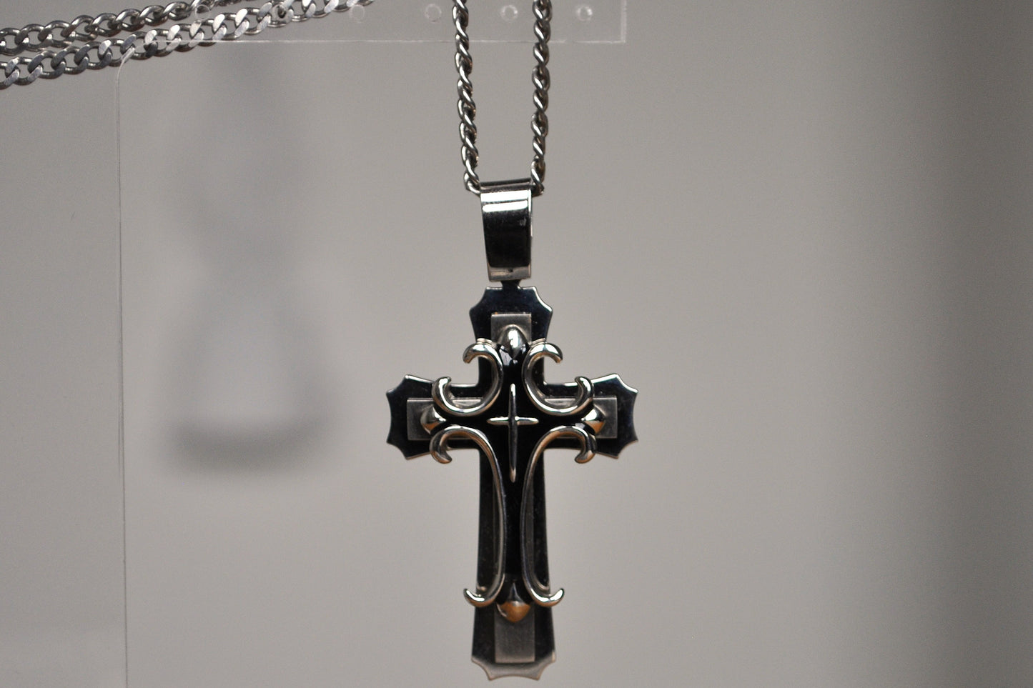 Chunky Crucible Stainless Steel Crucifix Biker Necklace - Crucible Crucifix Necklace - Heavy Biker Cross Necklace
