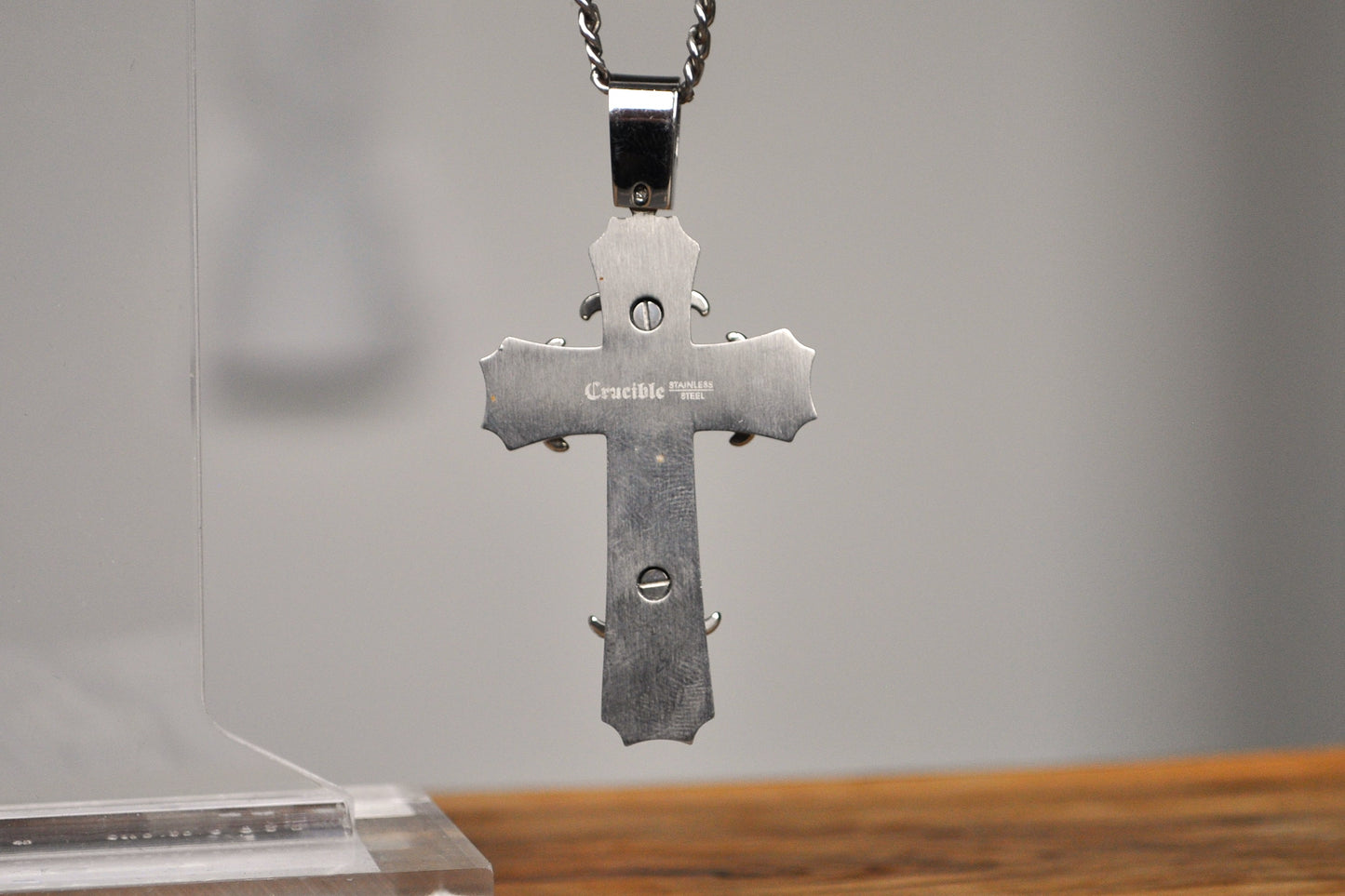 Chunky Crucible Stainless Steel Crucifix Biker Necklace - Crucible Crucifix Necklace - Heavy Biker Cross Necklace