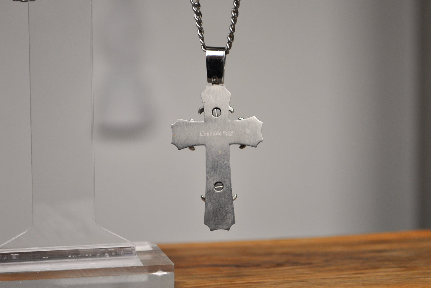 Chunky Crucible Stainless Steel Crucifix Biker Necklace - Crucible Crucifix Necklace - Heavy Biker Cross Necklace