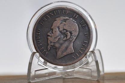 1866 Italian 10 Centesimi - Great Condition - 1866 10 Cent Coin Italy - Vittorio Emanuele II - Copper