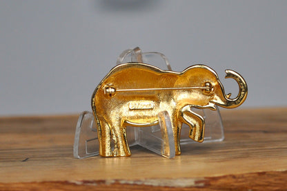 Cute Monet Gold Tone Circus Elephant Rhinestone Brooch - Monet Circus Elephant Brooch - Gold Toned Circus Elephant with Rhinestones